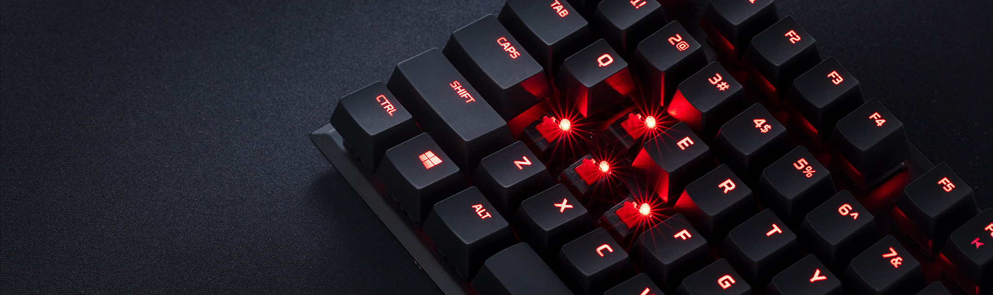 HyperX red backlit keys with dynamic lighting effects